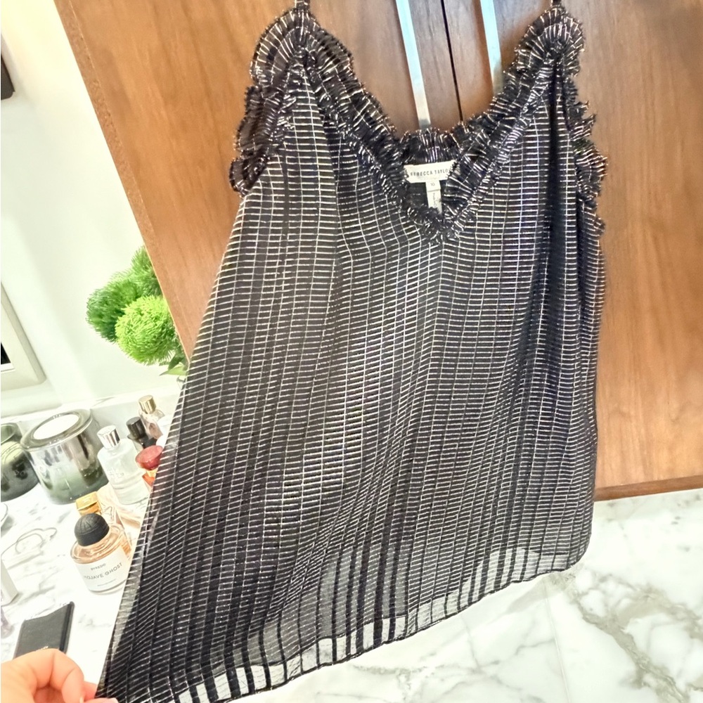 Rebecca Taylor Black & silver Striped Ruffle Trim Camisole